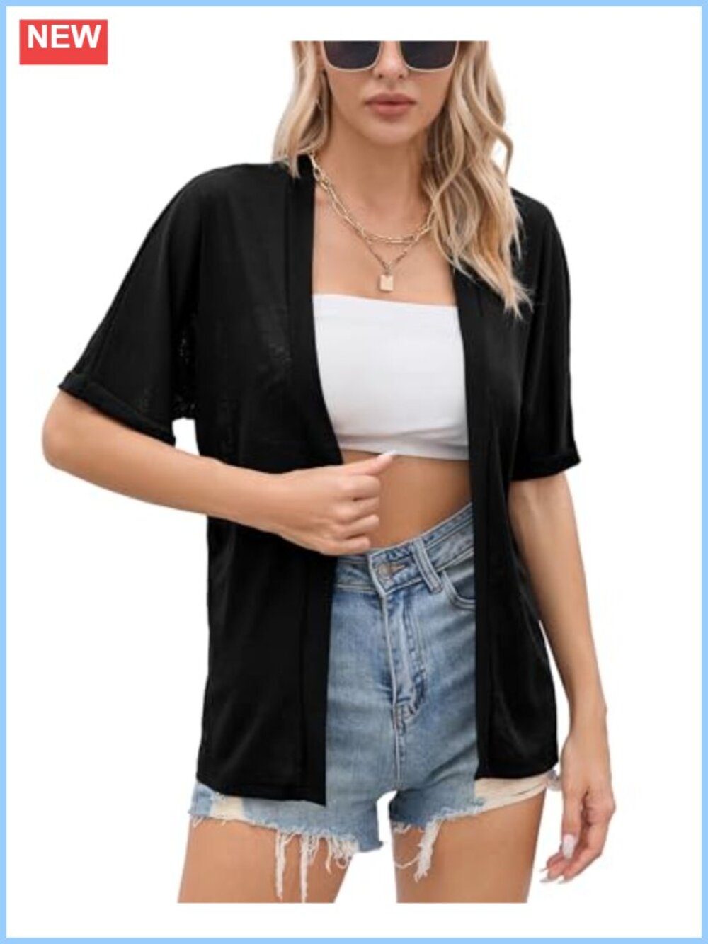 Women's Lightweight Open Front Cardigan Short Sleeve Loose Fit Summer Top